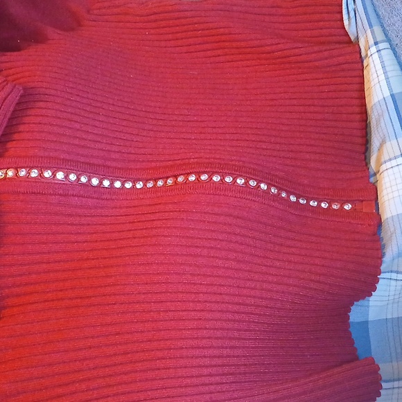 Red beautiful ribbed rhinestone sweater Belldini Size L - Picture 5 of 7